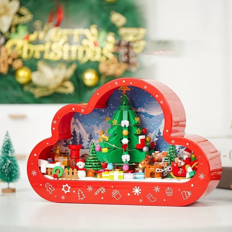 Mandotos Christmas Cloud Night Lamp With LED Lights Mirror Frame Assembled Building Blocks