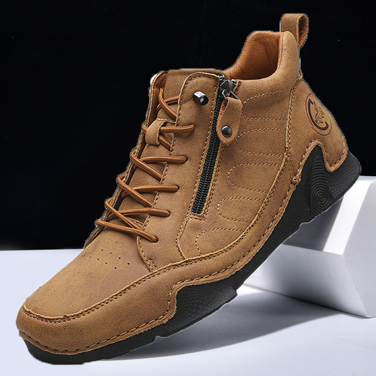 Men's Casual Microfiber Leather Lace-Up Sneakers | Plus Size Athletic Shoes