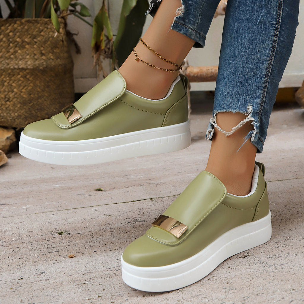 Women's Velcro Slip-On Sneakers | Thick Sole PU Leather Casual Shoes
