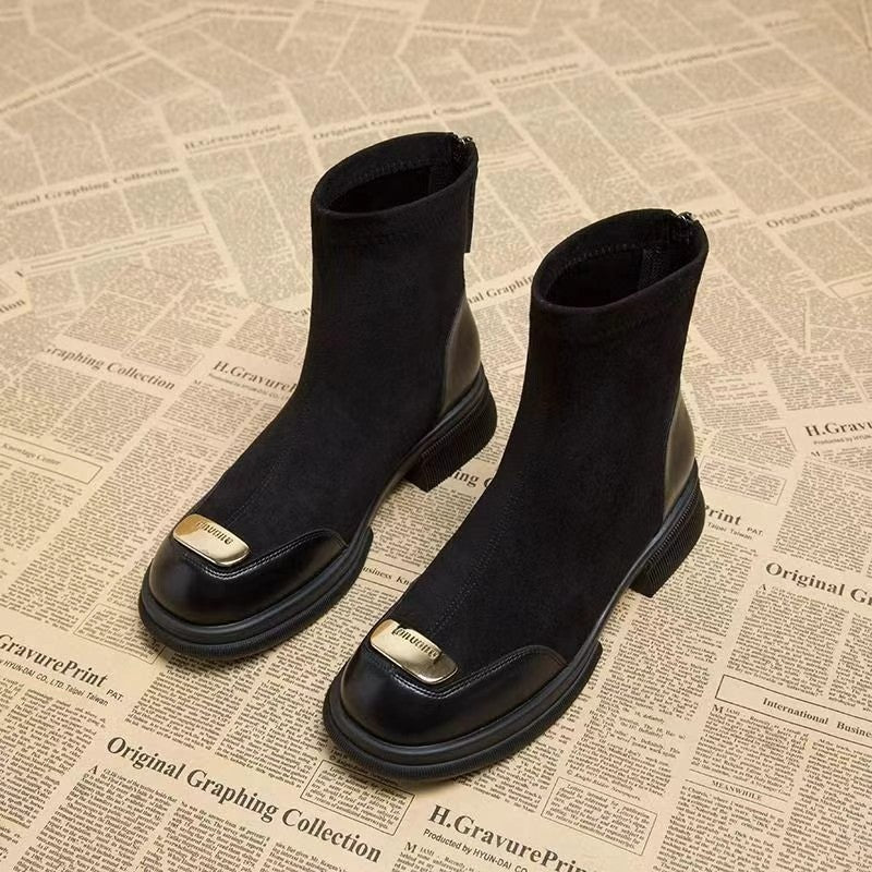 Women's Chunky Heel Martin Boots – Height Increasing Back Zipper Ankle Boots