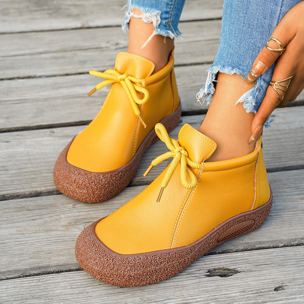 Women's Retro Lace-Up Soft Leather Casual Shoes - Plus Size Available