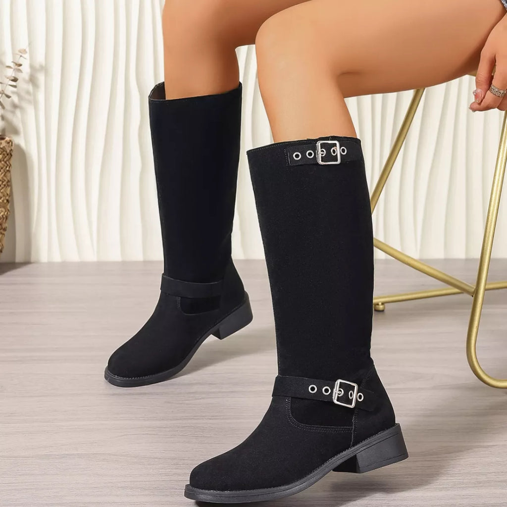 Women's Round Toe Block Heel Ankle Boots | Mid Heel Suede Zipper Boots