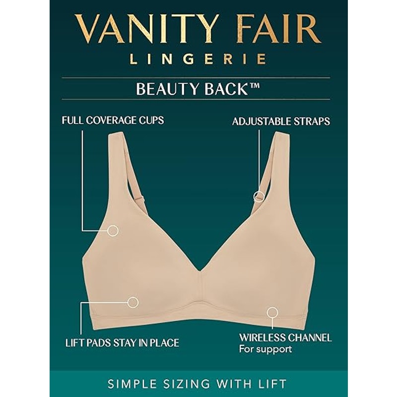 New Vanity Fair Womens 3XL Beauty Back Smoothing Wireless Bra with Light Lift