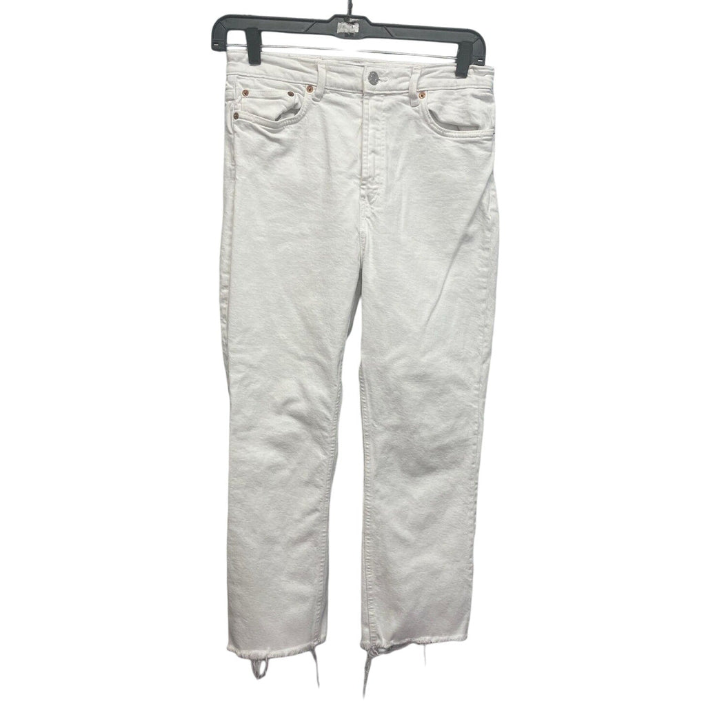 Zara Womens Size 12 Cotton Blend Rough Ankle Hem Denim White Jeans