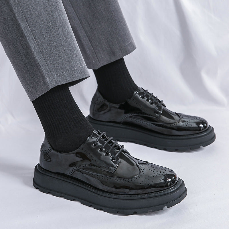 Men's British-Style Glossy Height-Increasing Leather Shoes – Tassel Loafer, Microfiber Upper