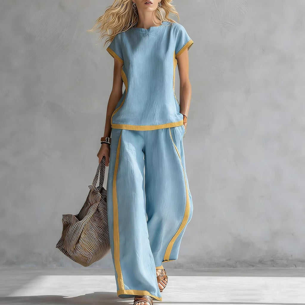Solid Color Shirt & Wide-Leg Trousers Two-Piece Set