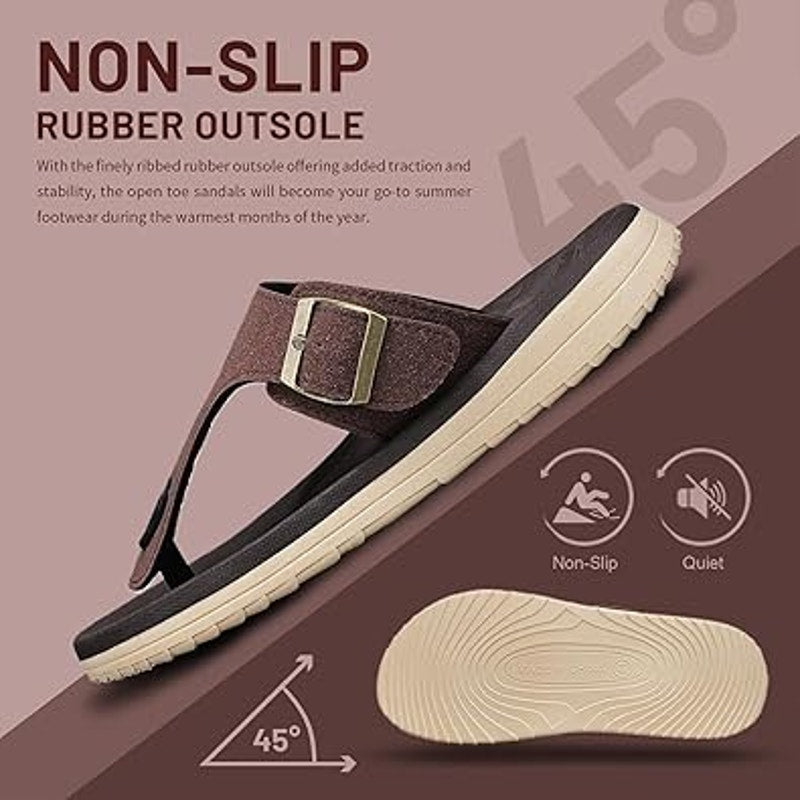 Subbxre Mens Size 11 Brown Slide On Arch Support Adjustable Buckle Thong Sandals