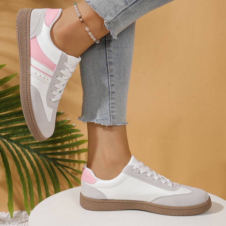 Women's Pink Lace-Up Sneakers - Casual Athletic Comfortable Footwear