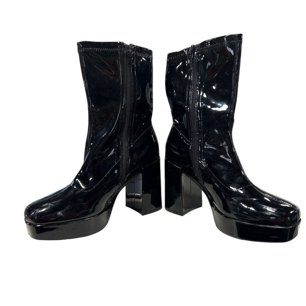 Dream Pairs Womens Size 11 Black Patent Leather 4" Block Heel Zip Ankle Boots