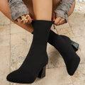 Women's Point Toe Knit Sock Boots | Block Heel Stretch Boots