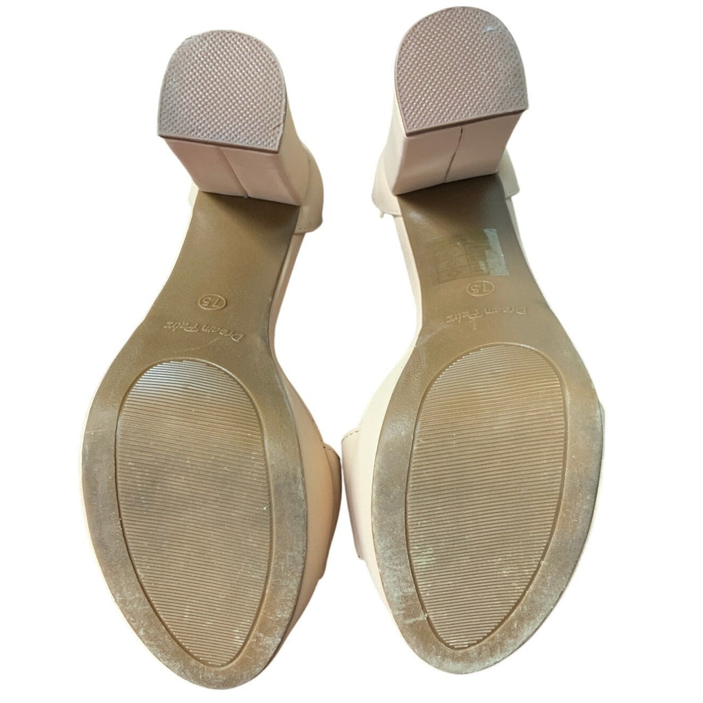 Dream Pairs Womens 7.5 Tan 4.5" Block Heel Open Toe Ankle Strap Sandal Shoes