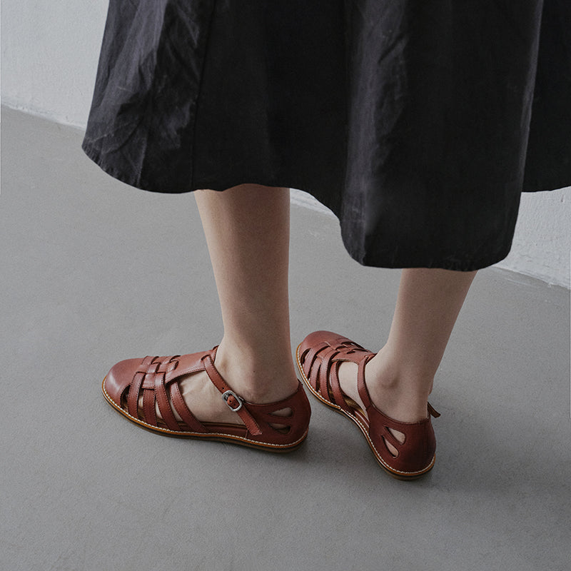Washed Full Grain Leather Fisherman Sandals