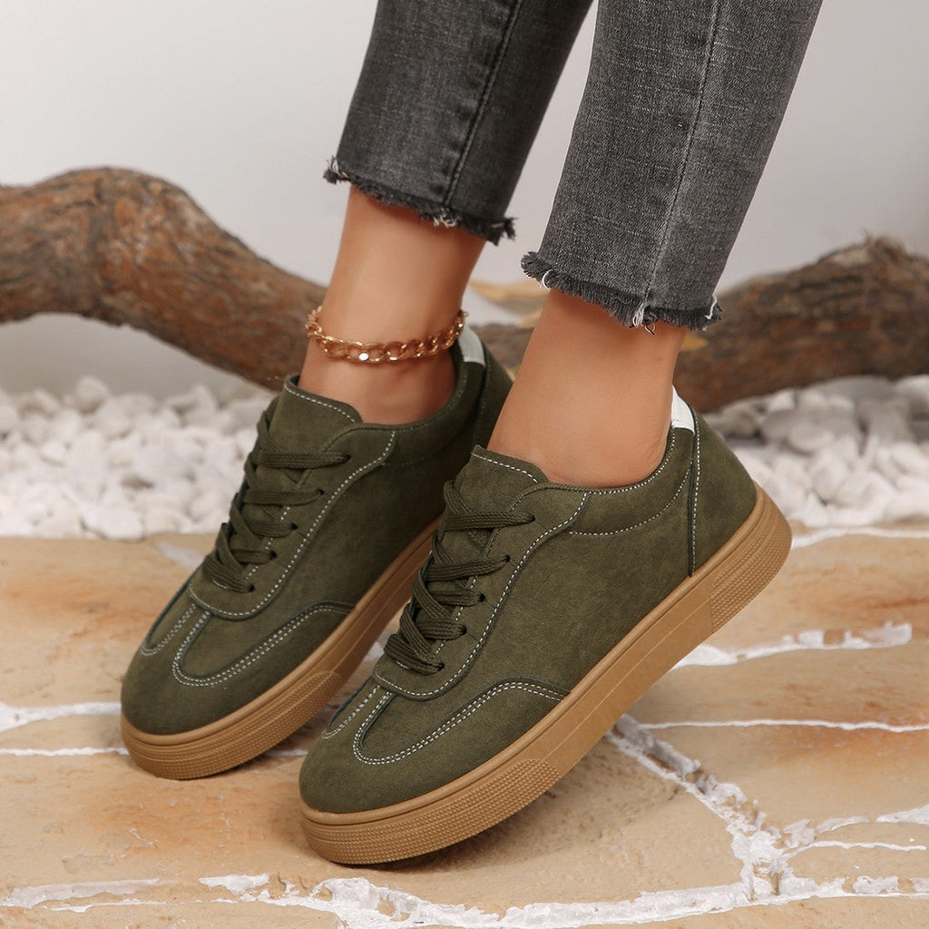 Women's Suede Casual Sneakers - Comfortable Lace-Up Sports Shoes