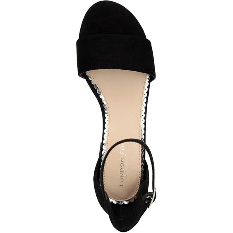 London Fog Womens Size 8 Black 2" Heels  Open Round Toe Ankle Strap Shoes
