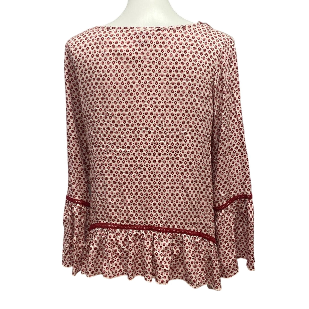 New RIley + James Womens Small Rayon Long Bell Sleeve Peasant V Neck Blouse