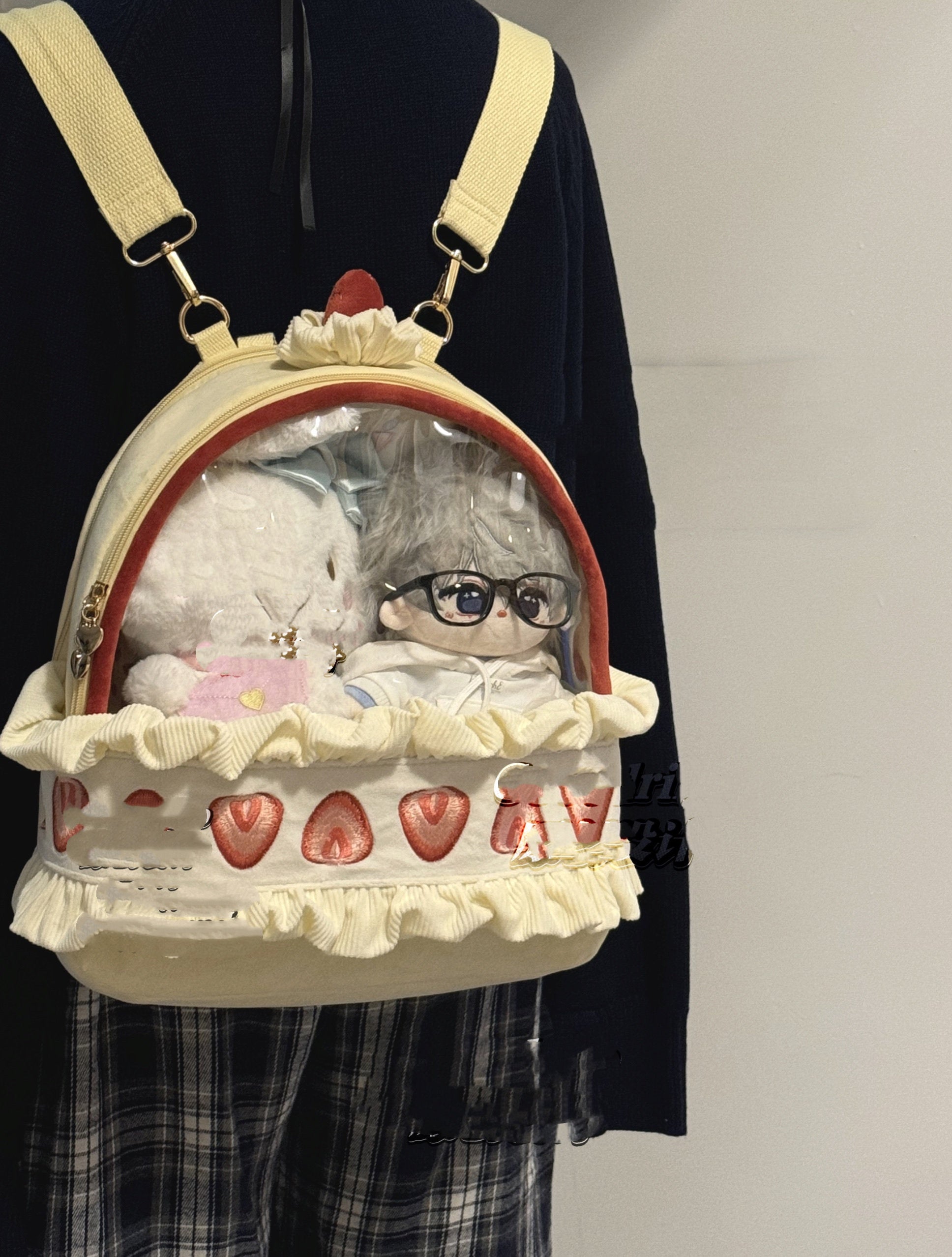 Strawberry Cream Cake Plush Backpack – Cute Kawaii Suede Bag for Women