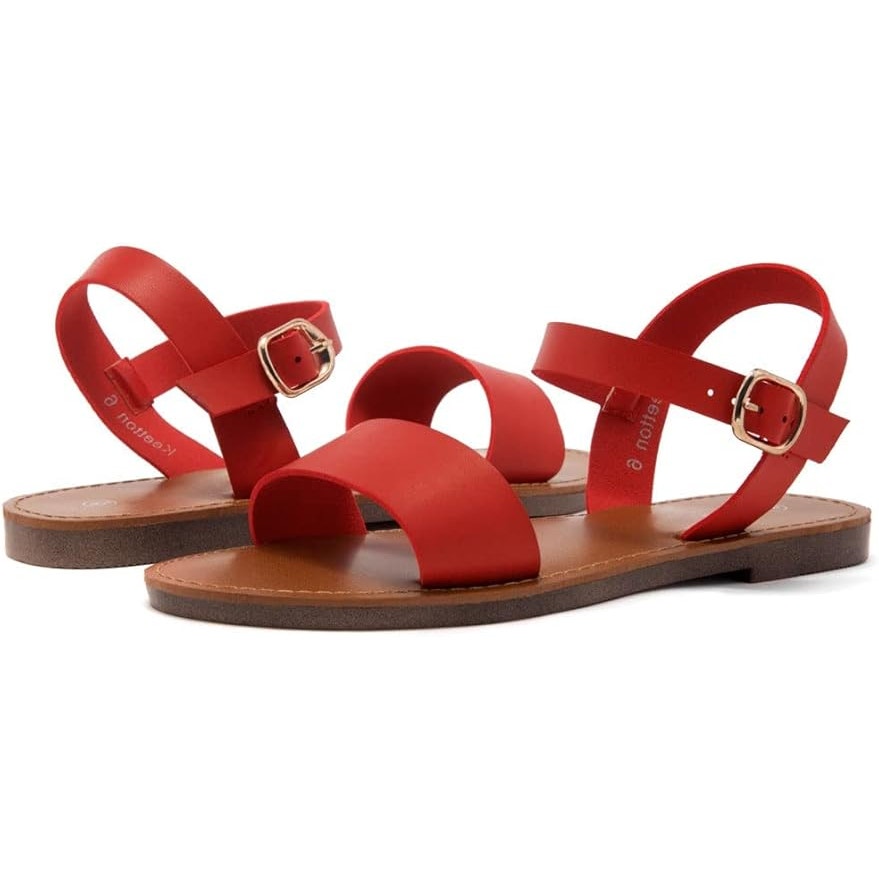 New Herstyle Womens Size 6.5 Red Flat Sandals Open Toe Ankle Strap Shoes