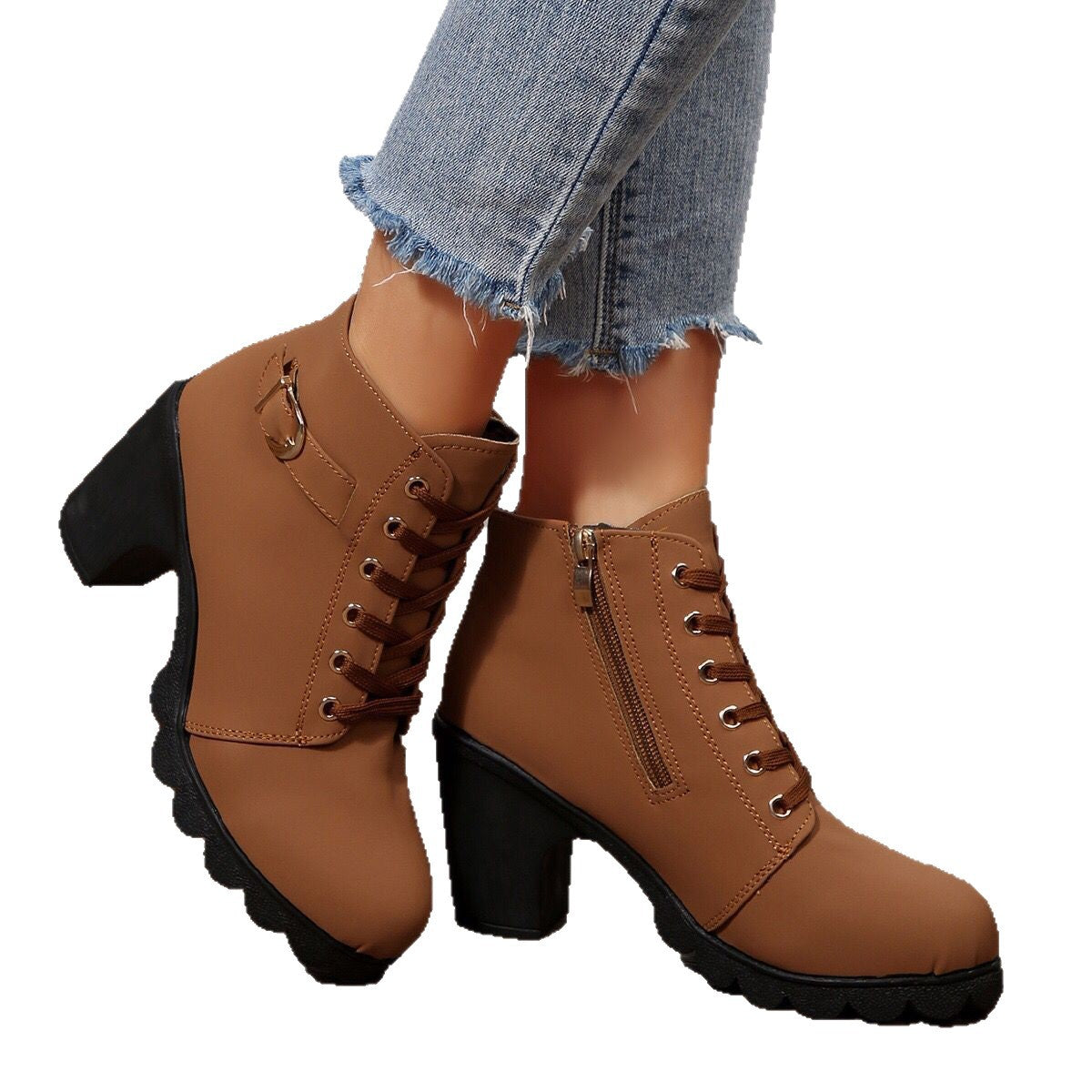 Women's Cross-Tie Chunky-Heel Ankle Boots | Block Heel Lace-Up Booties