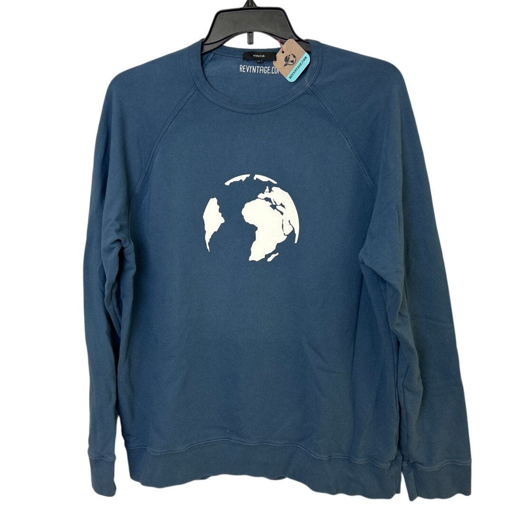 Upcycled Hand Printed Womens XL Save The Earth World Long Sleeve Crew Sweatshirt
