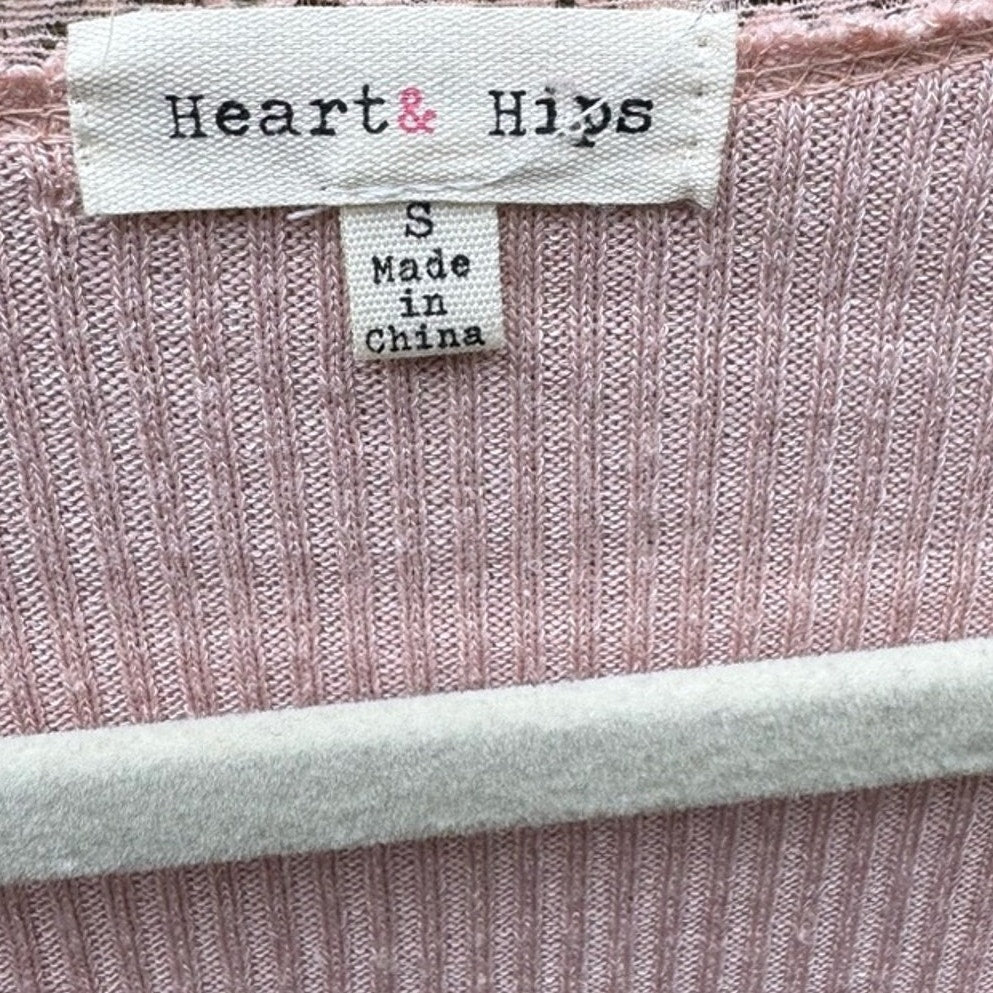 NWT New Heart & Hips Juniors Small Ribbed Lace Trim Long Sleeve V Neck Top