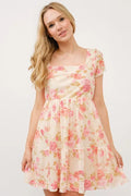 And The Why Square Neck Tiered Floral Fishnet Dress