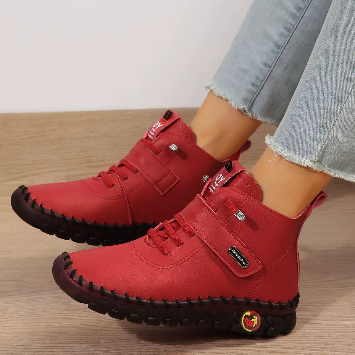 Women's Lace Up Platform Ankle Boots – Flat Platform PU Leather Booties