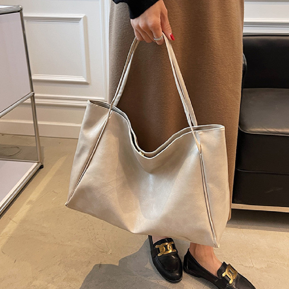 Women's Vintage Tote Bag - Large Capacity PU Leather Shoulder Handbag for Daily Use