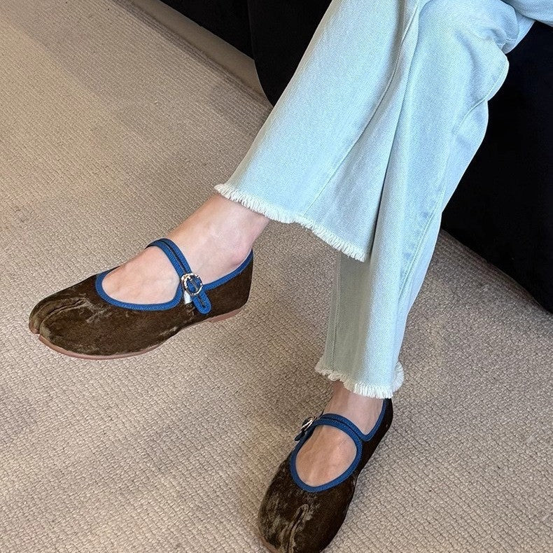 Women's Corduroy Ballet Flats | Single Strap Round Toe Slip-On Shoes