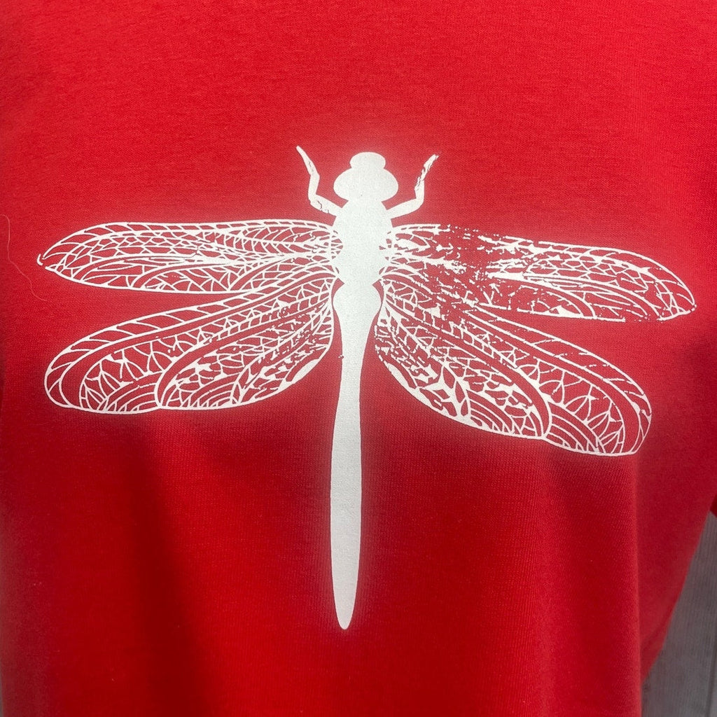 Hand Printed Unisex Medium Dragonfly 100% Cotton Crew Neck Short Sleeve Tee