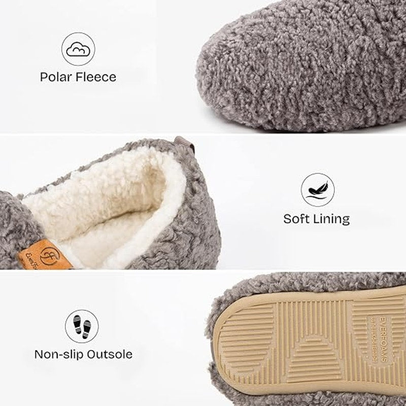 New EverFoams Womens 5/6 Gray Soft Curly Full Memory Foam Lightweight Slippers
