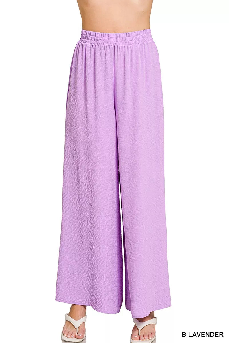 Zenana Woven Airflow Elastic Waistband Pants