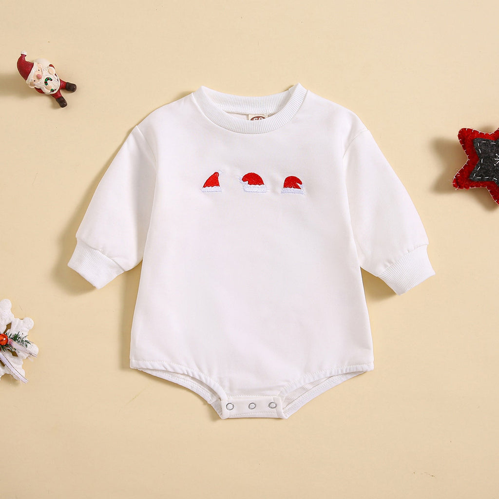 New Baby Printed Christmas Hat Cartoon Jumpsuit