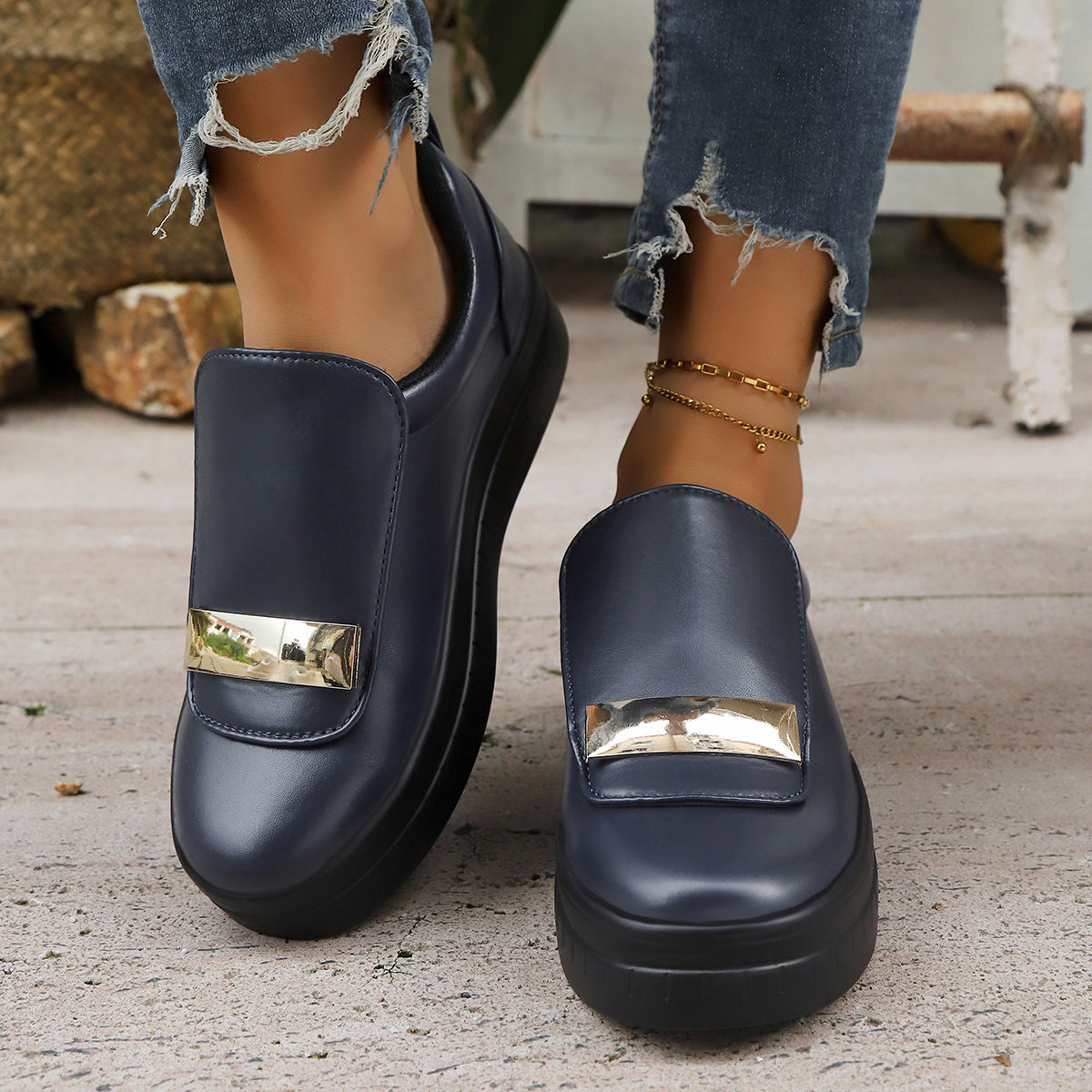 Women's Velcro Slip-On Sneakers | Thick Sole PU Leather Casual Shoes