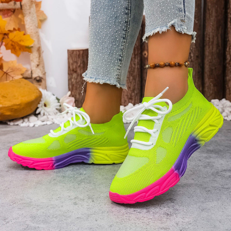 Women's Breathable Mesh Casual Flats - Lightweight Round Toe Lace-Up Shoes