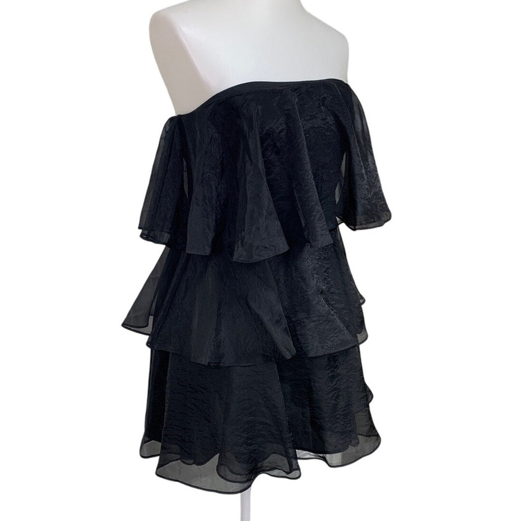 American Eagle Womens Medium Strapless Black Sheer Ruffled Tiered Mini Dress
