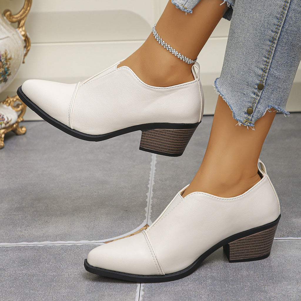 Slip-On Pointed-Toe Chunky Heel Pumps – PU Leather, Plus Size EU 35–43 | Women's Work & Formal Heels