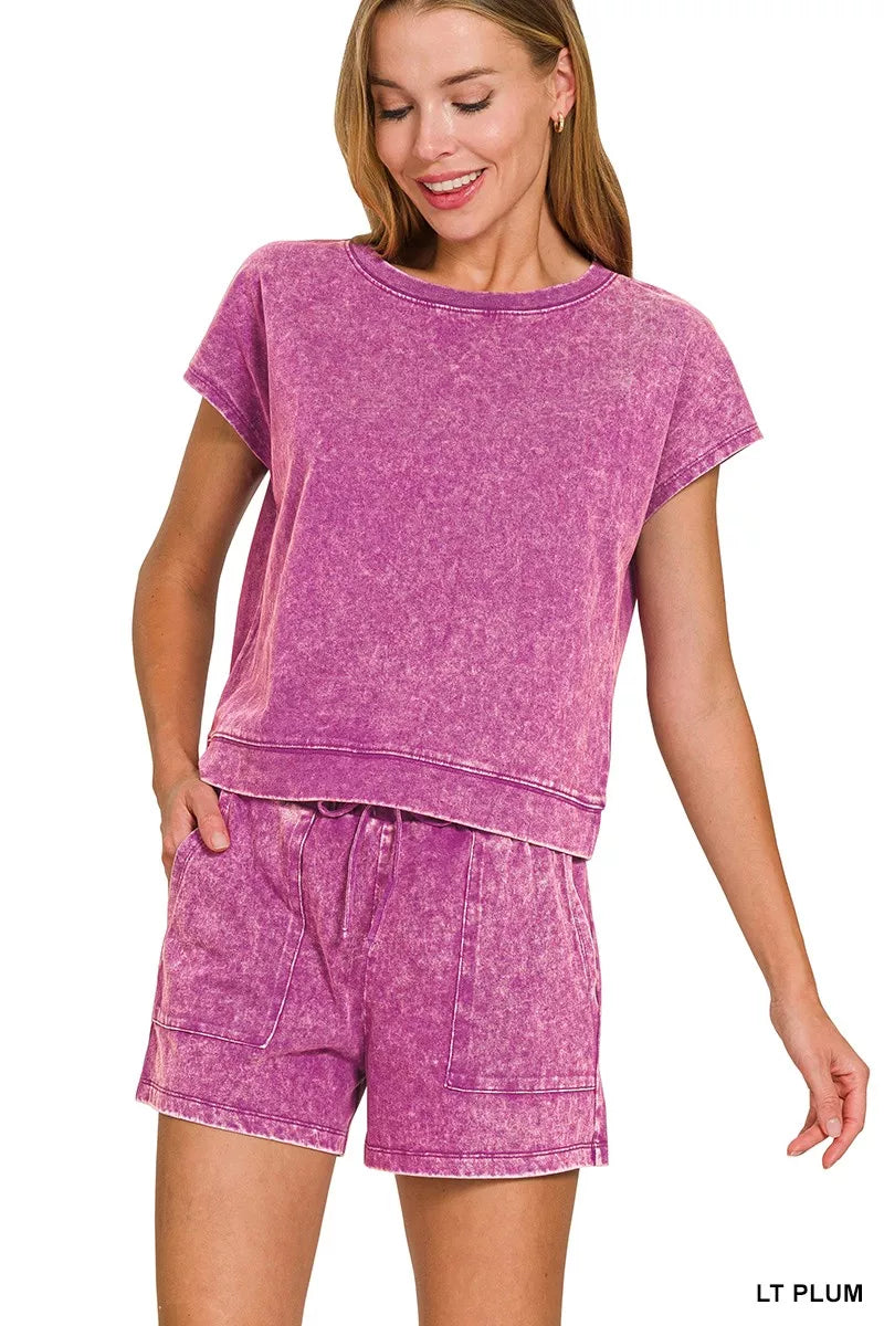 Zenana Premium Cotton Washed Sleeveless Top & Shorts Set