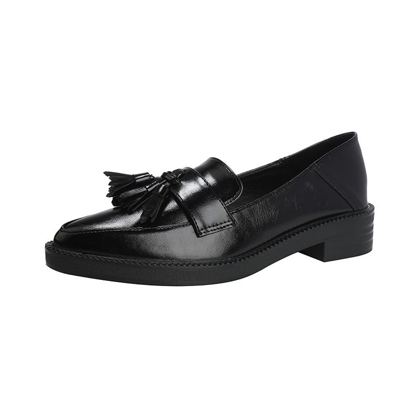 Women's Pointed-Toe Tassel Loafers - Slip-On Chunky Heel Shoes in Plus Sizes