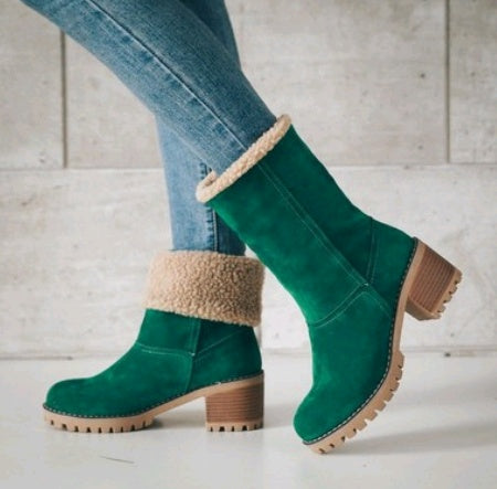 Premium Suede Snow Boots Women - Mid-Tube Thick Heel Winter Boots