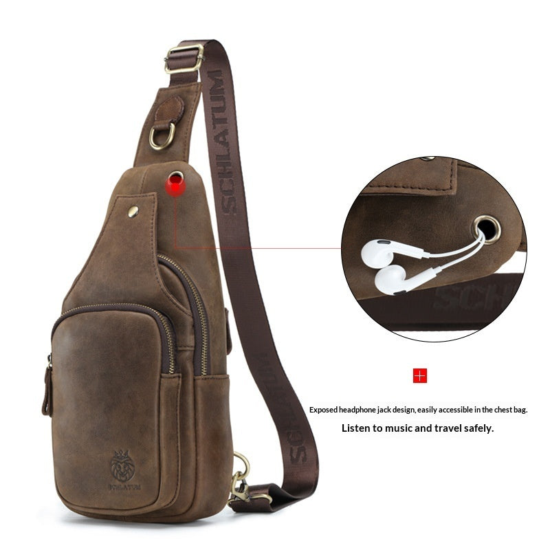 Men's Retro Genuine Leather Sling Bag – Full-Grain Cowhide Chest Crossbody Bag