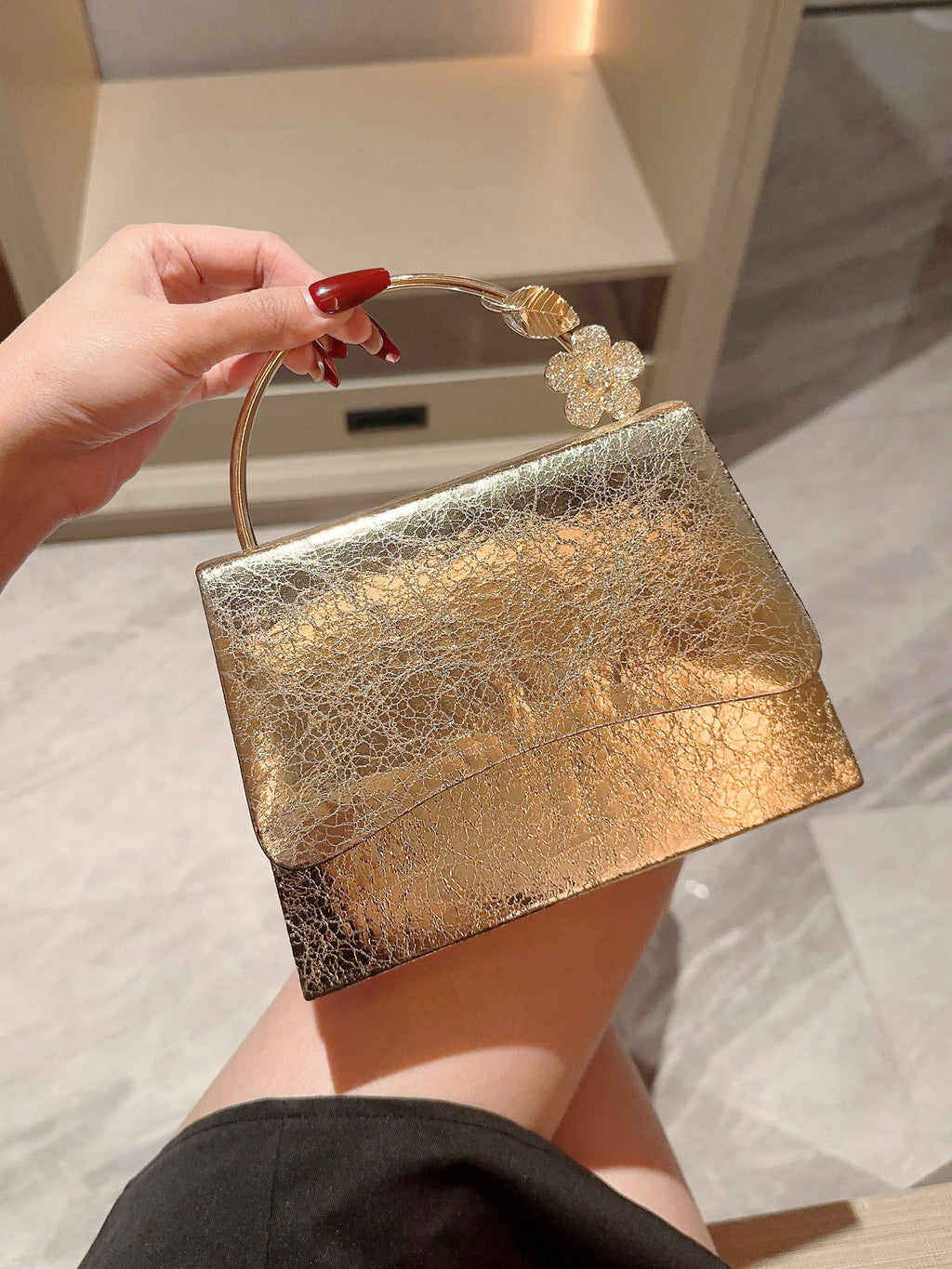 Shiny PU Leather Flap Evening Bag