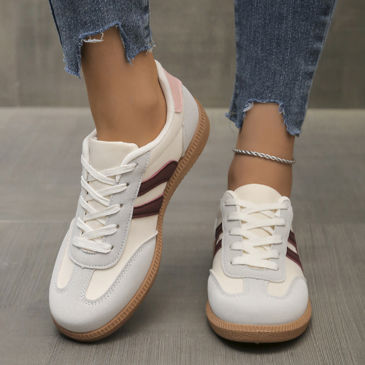 Women's Retro Color-Block Sneakers - German Training Style Low-Top Casual Shoes