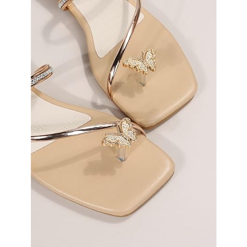 Gorglitter Womens 8.5 Butterfly Toe Strap Rhinestone Slide On Flip Flop Sandals