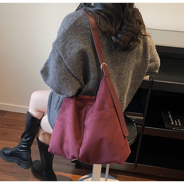 Suede-Look High-Capacity Crossbody Bag – Versatile Everyday Shoulder Bag for Women