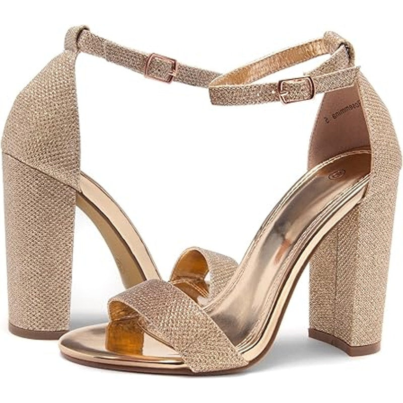 Herstyle Womens Size 6 Rose Gold Glitter 4" Heel Open Toe Ankle Strap Shoes