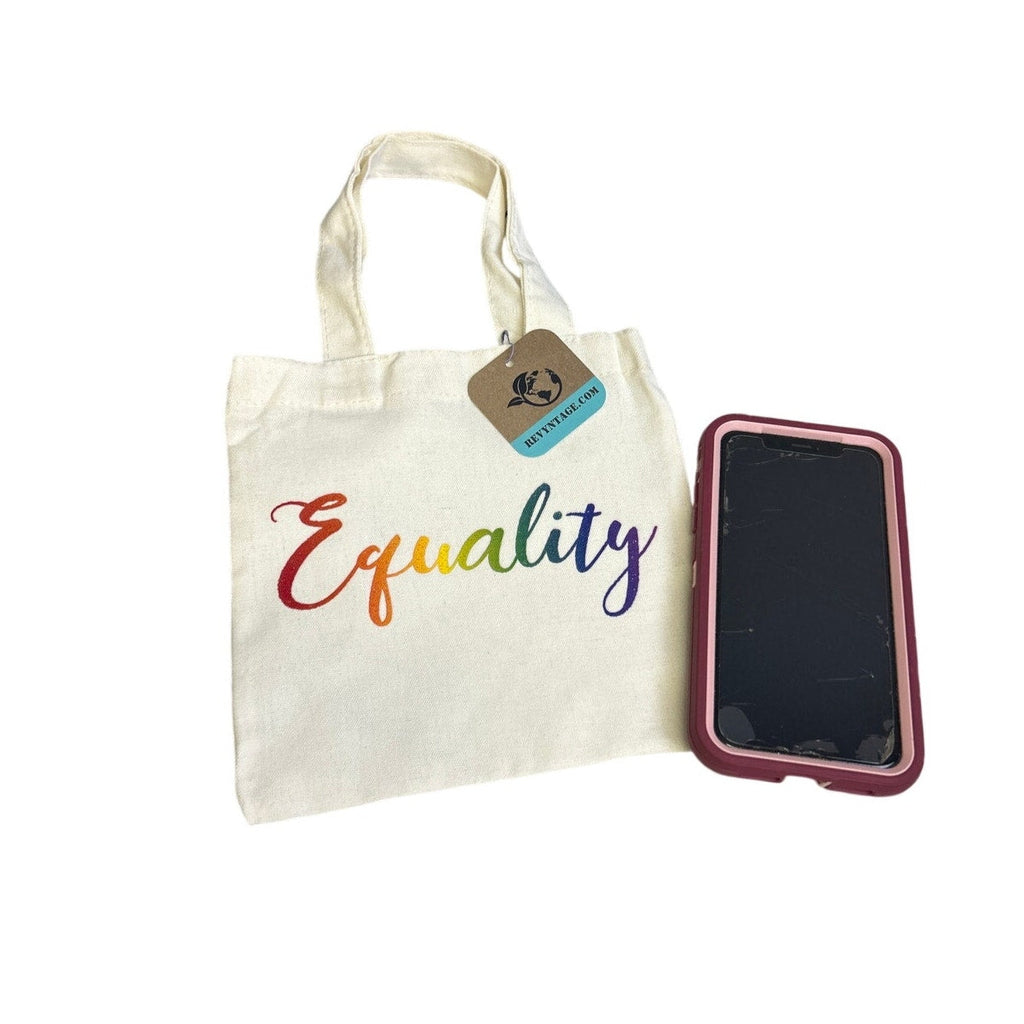 New Hand Printed Rainbow Equality Double Sided Handle Mini Canvas Tote Gift Bag