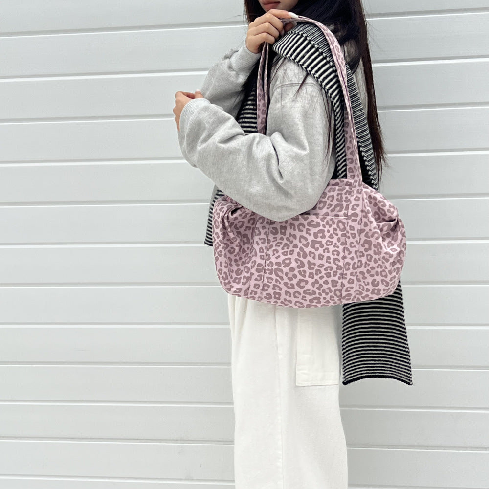 Women's Leopard Print Tote Bag - Soft Suede Shoulder Bag with Dual Straps