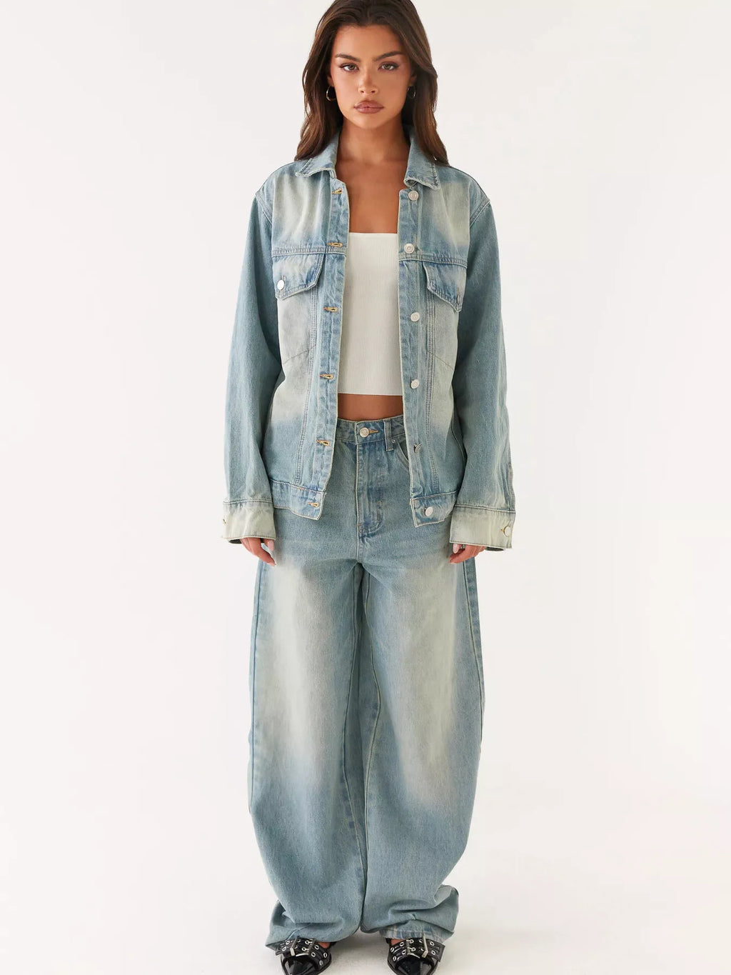 Button Up Denim Jacket and Jeans Set