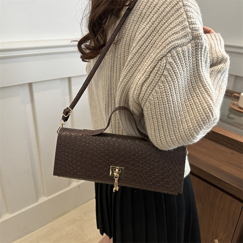 Women's Minimalist Crossbody Bag – Solid Color Woven Fabric Shoulder Bag