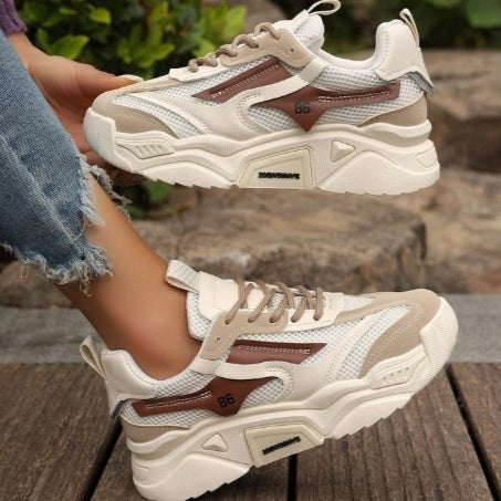 Breathable Mesh Platform Lace-Up Casual Sneakers